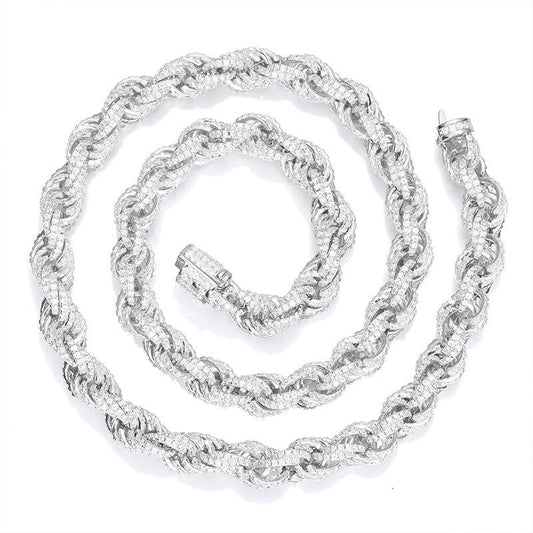 Men’s Iced Moissanite Cuban Rope Chain – 925 Sterling Silver (8mm, D Color VVS)