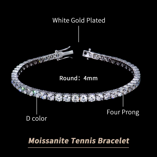 Iced Moissanite Tennis Bracelet – 925 Sterling Silver (3mm–5mm, VVS Clarity)
