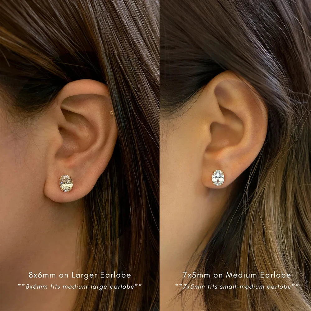Oval Cut Moissanite Stud Earrings – 925 Sterling Silver (D Color, 0.5–5ct)