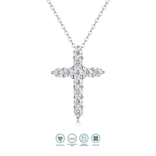18K Gold Plated Moissanite Cross Necklace – 925 Sterling Silver Pendant with GRA Certificate