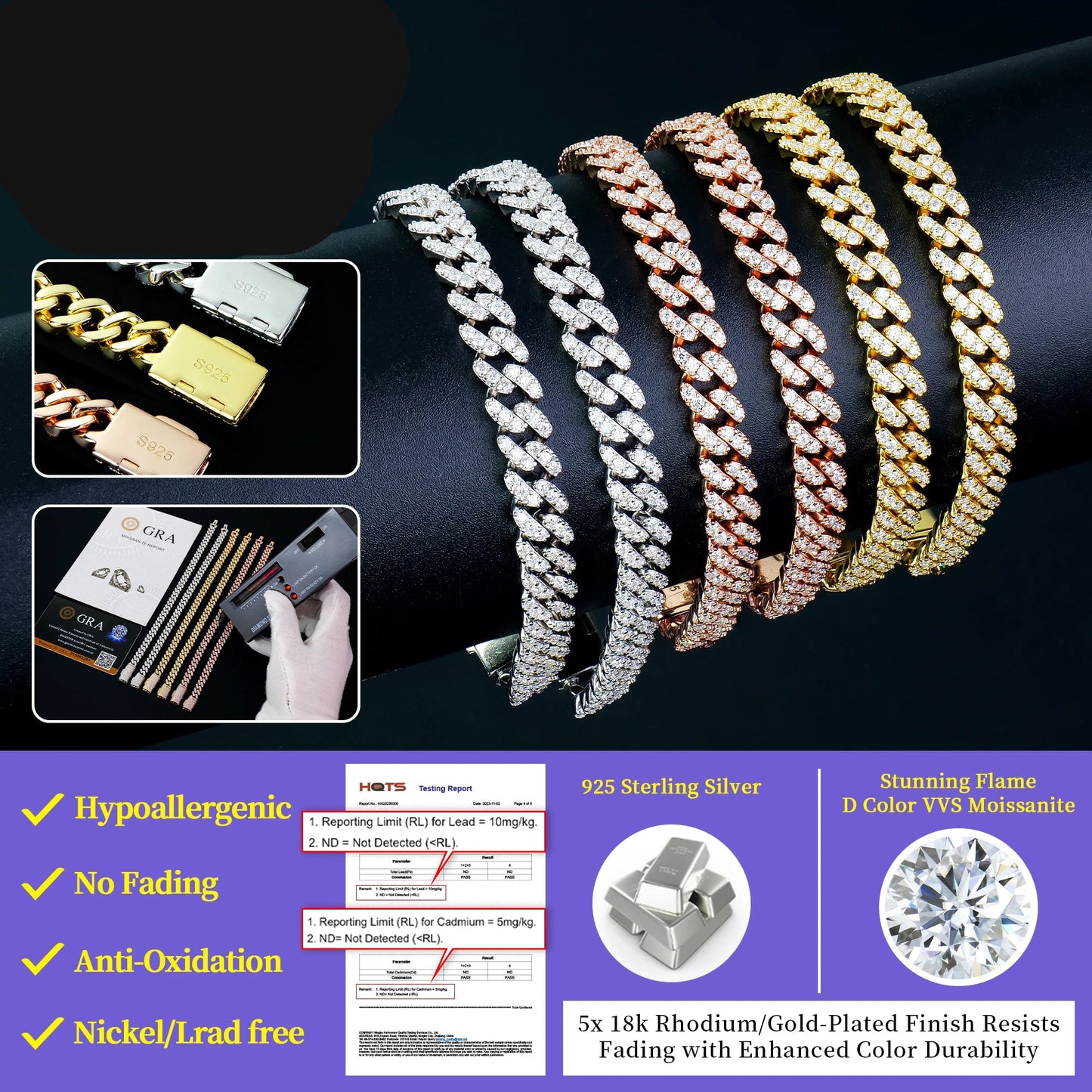 Iced Moissanite Cuban Link Bracelet – 925 Sterling Silver, 18K Gold Plated (6mm, VVS)