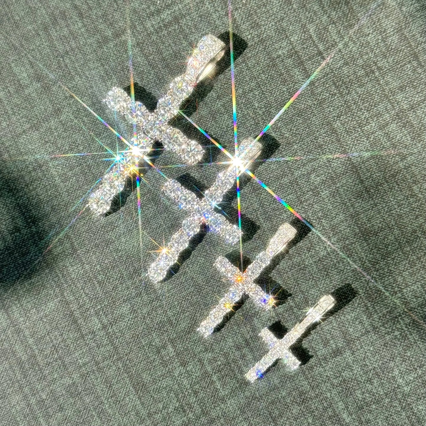 Iced Moissanite Cross Pendant – 925 Sterling Silver (VVS, 2–5mm Stone Options)