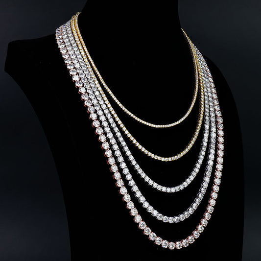 MOISSANITE Micro Tennis Chain Necklace Iced Out - 925 Silver - 2mm - 16"-24"