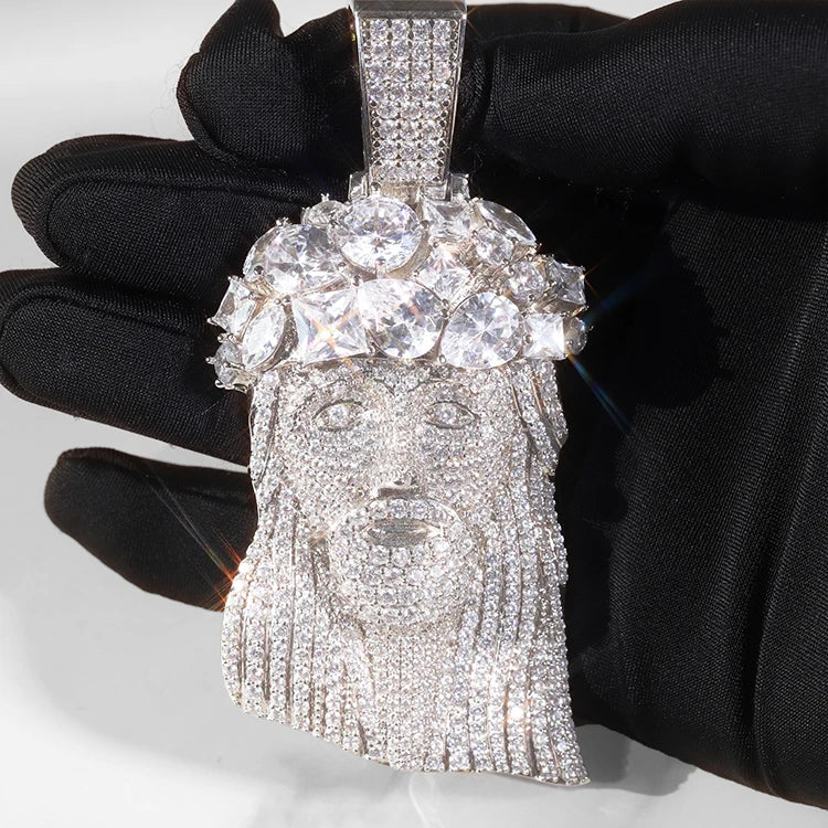 Iced Moissanite Jesus Pendant – 925 Sterling Silver (GRA-Style Certified, Fancy Cut Stones)