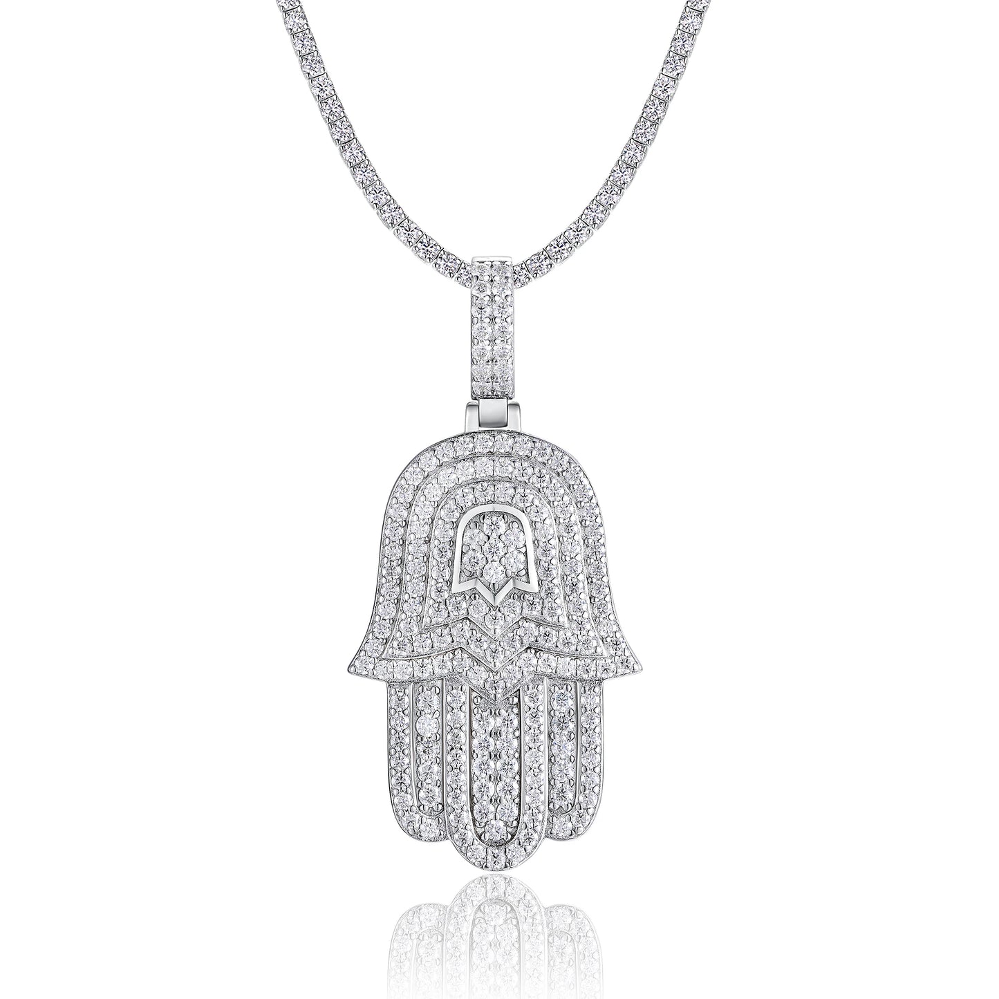 Moissanite Hamsa Pendant Necklace – 925 Sterling Silver, 18K Gold Plated (GRA Certified)