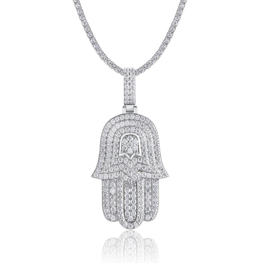 Moissanite Hamsa Pendant Necklace – 925 Sterling Silver, 18K Gold Plated (GRA Certified)