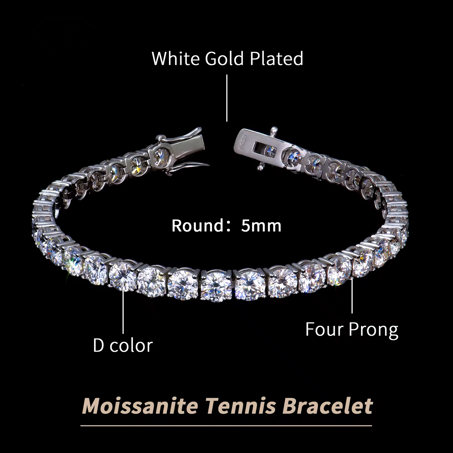 Iced Moissanite Tennis Bracelet – 925 Sterling Silver (3mm–5mm, VVS Clarity)