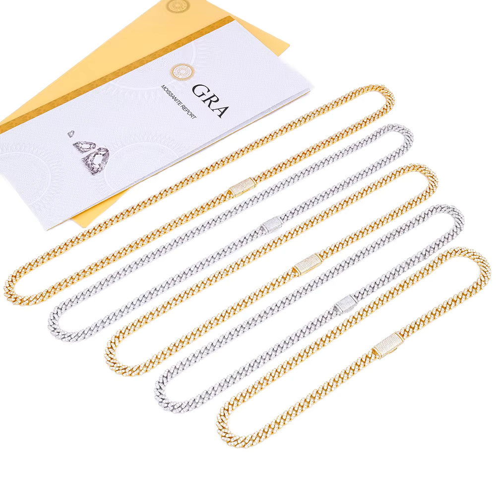 VVS 6mm Moissanite Iced Out Cuban Link Chain – 925 Sterling Silver Hip Hop Necklace (16–24 Inch)