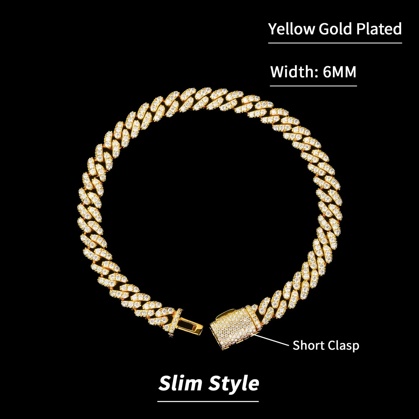 Iced Moissanite Cuban Link Bracelet – 925 Sterling Silver, 18K Gold Plated (6mm, VVS)