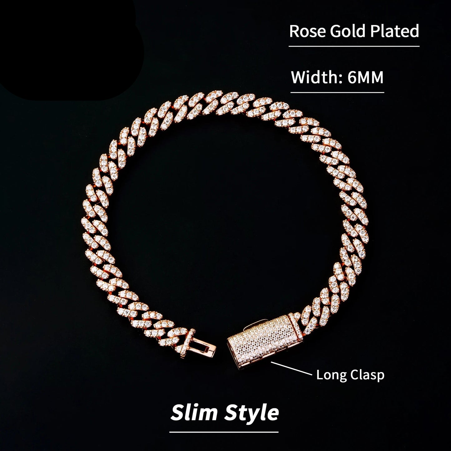 Iced Moissanite Cuban Link Bracelet – 925 Sterling Silver, 18K Gold Plated (6mm, VVS)