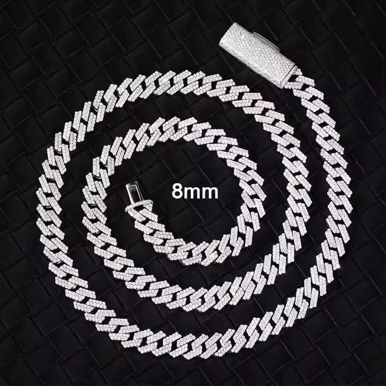 8mm Iced VVS Moissanite Cuban Link Chain – 925 Sterling Silver 16"-24"