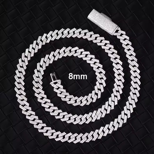 8mm Iced VVS Moissanite Cuban Link Chain – 925 Sterling Silver 16"-24"