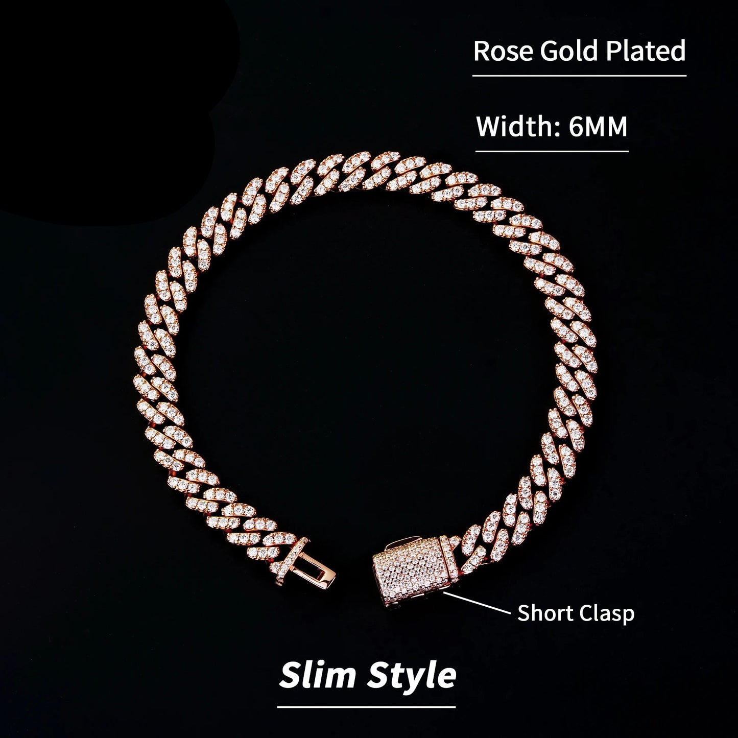 Iced Moissanite Cuban Link Bracelet – 925 Sterling Silver, 18K Gold Plated (6mm, VVS)