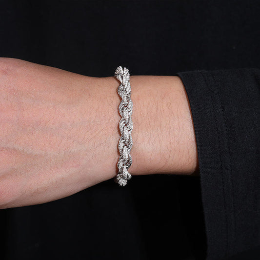 Men’s Iced Moissanite Rope Bracelet – 925 Sterling Silver (8mm, D Color VVS)