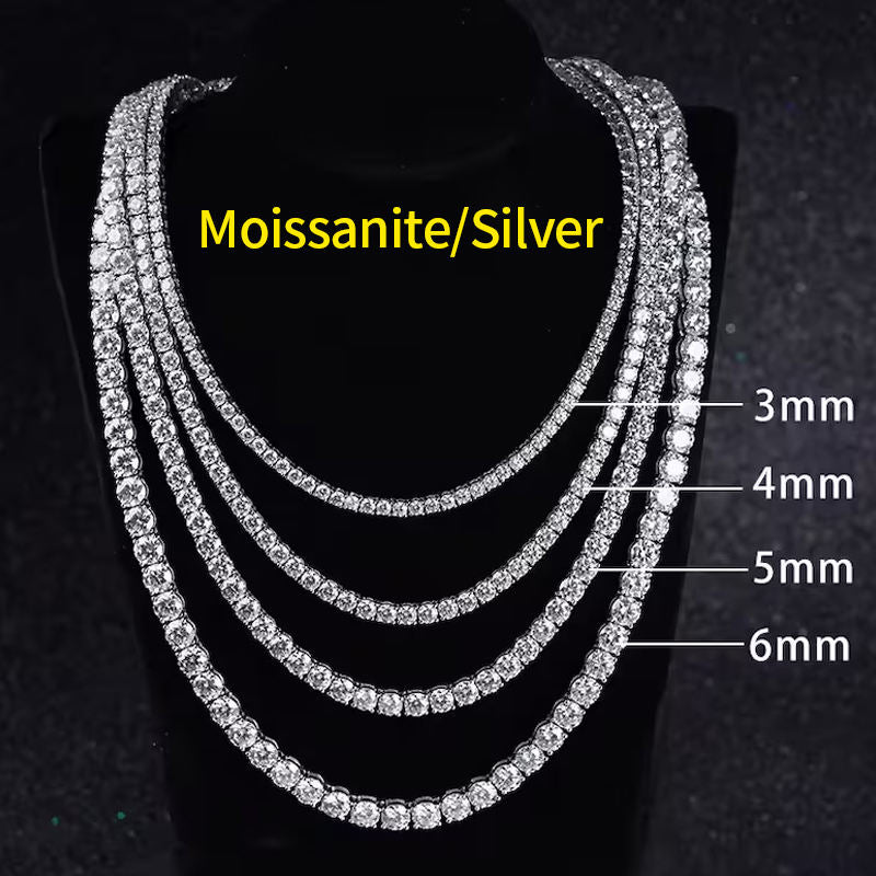 MOISSANITE #1 BESTSELLER 3mm Tennis Chain Necklace Iced Out - 925 Silver - 16"-30"