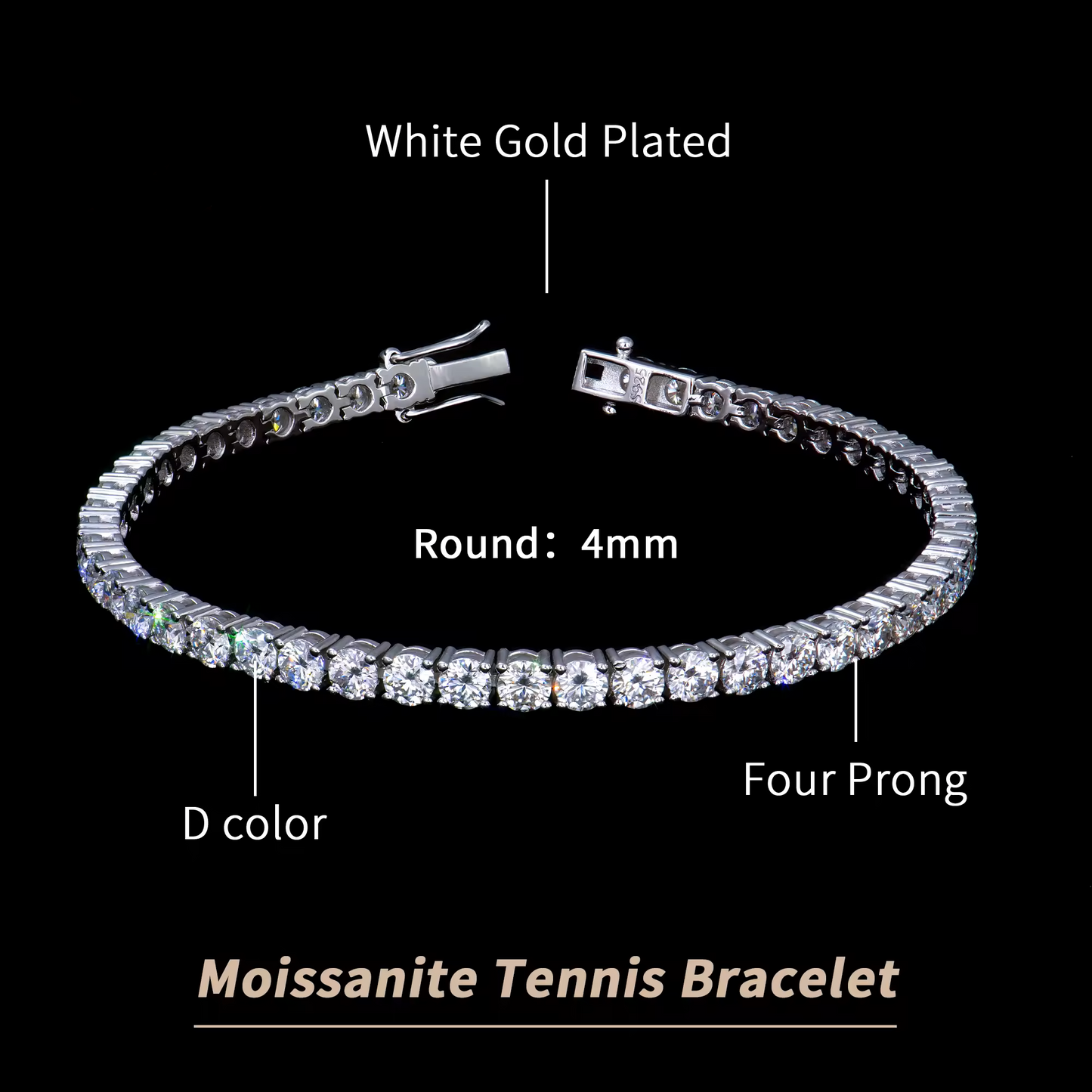 Iced Moissanite Tennis Bracelet – 925 Sterling Silver (3mm–5mm, VVS Clarity)