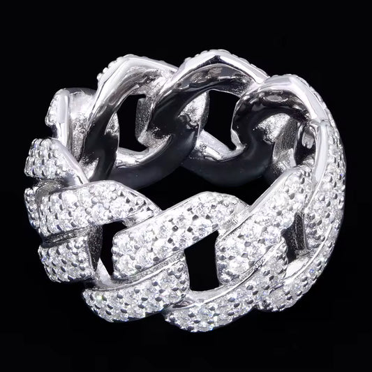 MOISSANITE 2 Rows Iced Out Prong Cuban Eternity Band Ring - 925 Silver