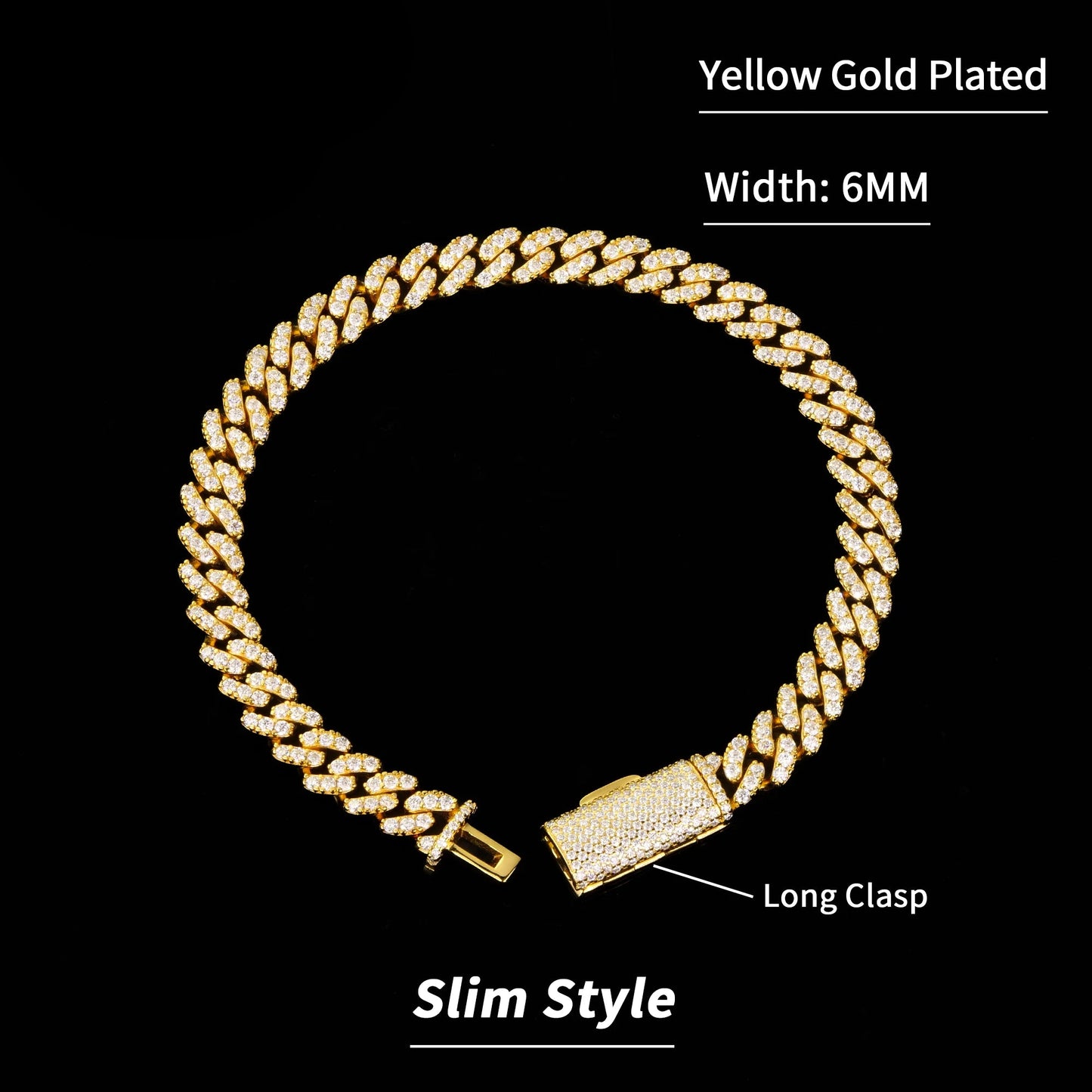 Iced Moissanite Cuban Link Bracelet – 925 Sterling Silver, 18K Gold Plated (6mm, VVS)