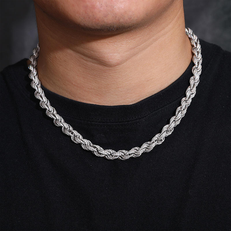 Men’s Iced Moissanite Cuban Rope Chain – 925 Sterling Silver (8mm, D Color VVS)