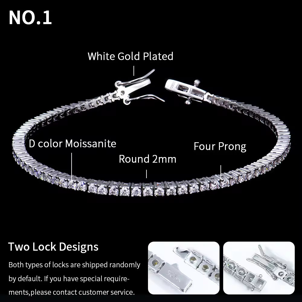 VVS 2mm Micro Moissanite Tennis Bracelet – Solid 925 Silver Hip Hop Luxury Bracelet (GRA Style)