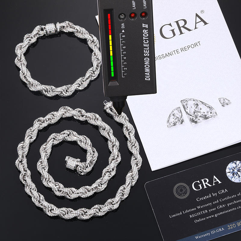 Men’s Iced Moissanite Cuban Rope Chain – 925 Sterling Silver (8mm, D Color VVS)