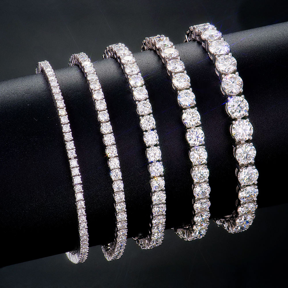 Iced Moissanite Tennis Bracelet – 925 Sterling Silver (3mm–5mm, VVS Clarity)