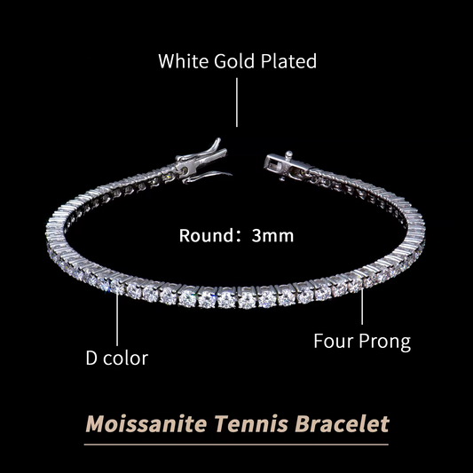 Iced Moissanite Tennis Bracelet – 925 Sterling Silver (3mm–5mm, VVS Clarity)