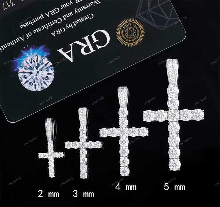 Iced Moissanite Cross Pendant – 925 Sterling Silver (VVS, 2–5mm Stone Options)