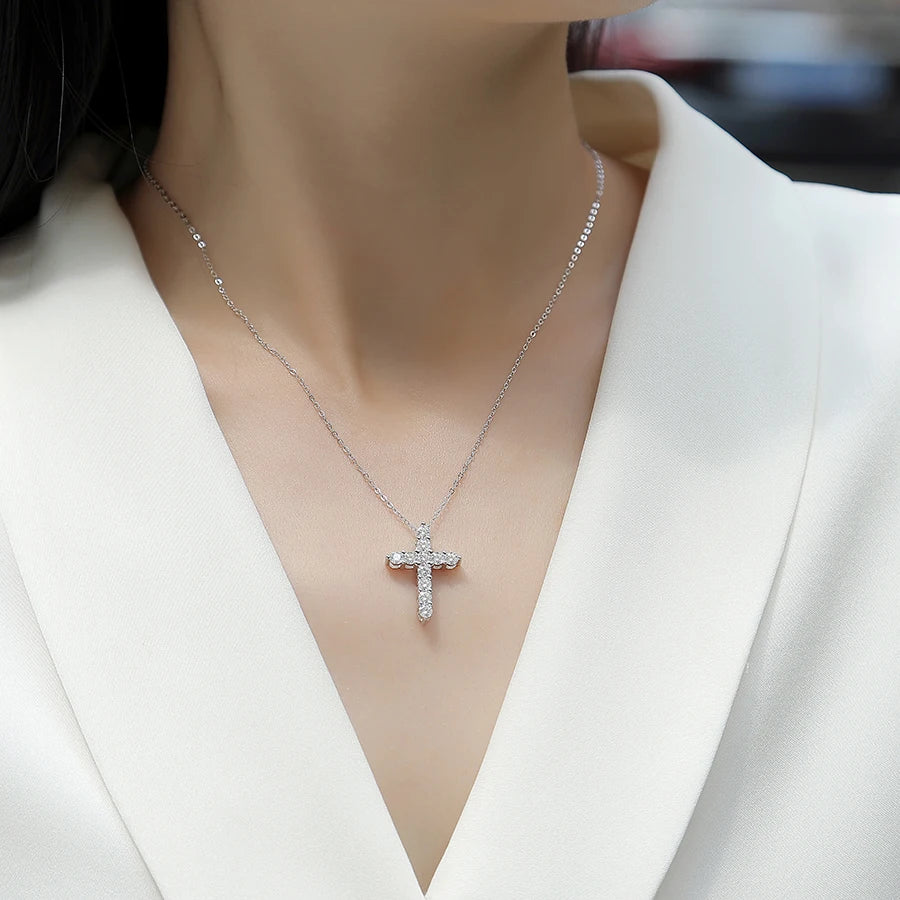18K Gold Plated Moissanite Cross Necklace – 925 Sterling Silver Pendant with GRA Certificate