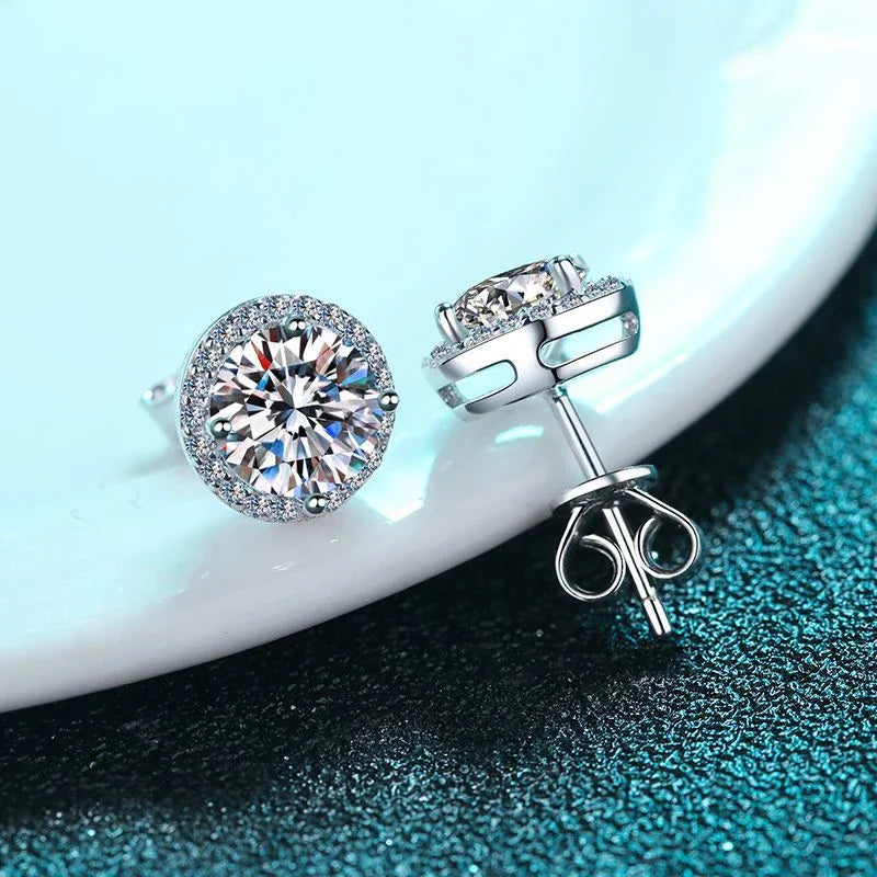Moissanite Stud Earrings – 925 Sterling Silver, White Gold Plated