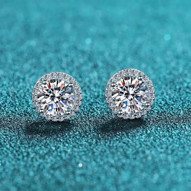 Moissanite Stud Earrings – 925 Sterling Silver, White Gold Plated