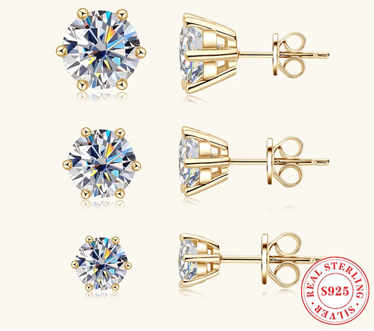 Moissanite Diamond Stud Earrings – 925 Sterling Silver, 18K White Gold Plated (0.5–2ct, Certified)