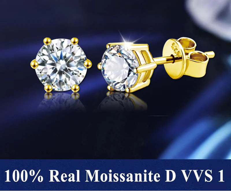 Moissanite Stud Earrings for Women – 925 Sterling Silver, Certified Brilliant Cut (Diamond-Test Ready)