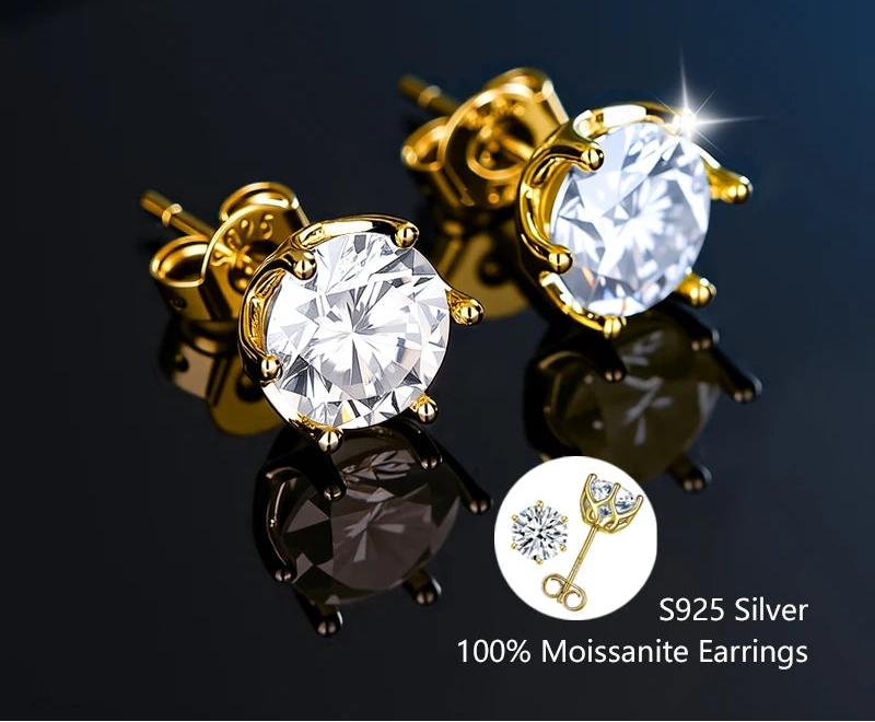 Moissanite Stud Earrings for Women – 925 Sterling Silver, Certified Brilliant Cut (Diamond-Test Ready)