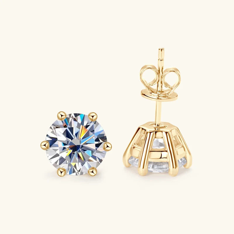 Moissanite Diamond Stud Earrings – 925 Sterling Silver, 18K White Gold Plated (0.5–2ct, Certified)