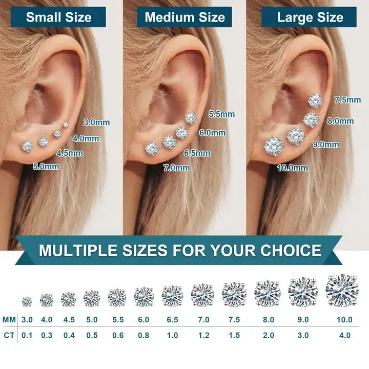Moissanite Diamond Stud Earrings – 925 Sterling Silver (0.5–2ct, 2026 Edition)