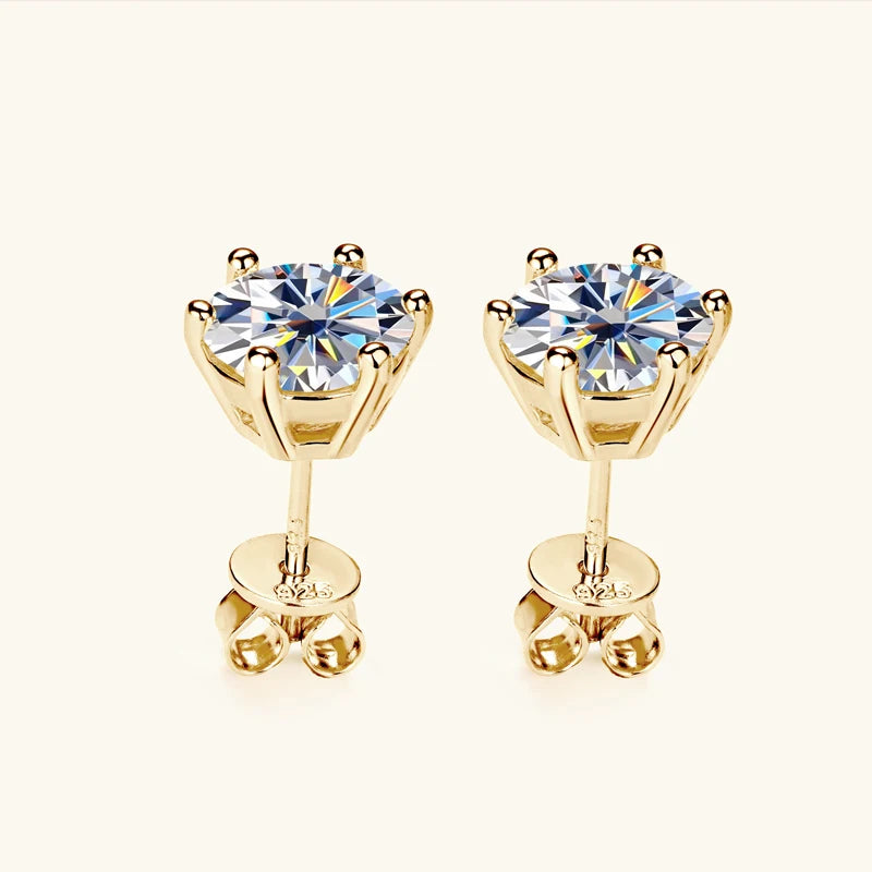 Moissanite Diamond Stud Earrings – 925 Sterling Silver, 18K White Gold Plated (0.5–2ct, Certified)