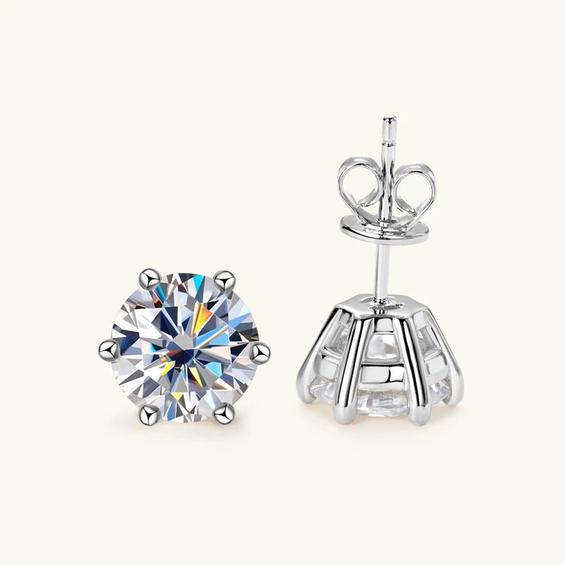 Moissanite Diamond Stud Earrings – 925 Sterling Silver, 18K White Gold Plated (0.5–2ct, Certified)