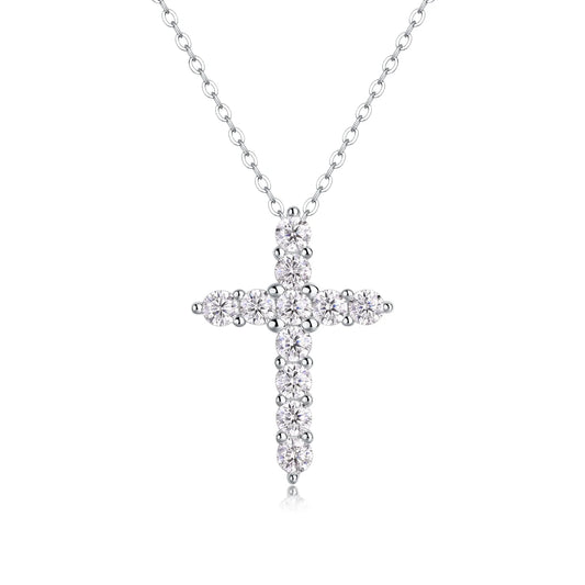 18K Gold Plated Moissanite Cross Necklace – 925 Sterling Silver Pendant with GRA Certificate
