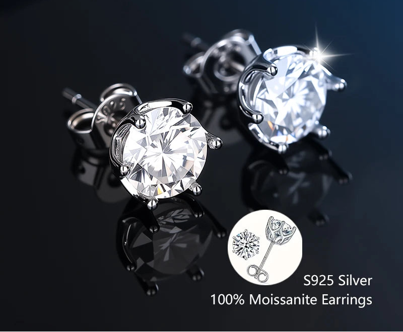 Moissanite Stud Earrings for Women – 925 Sterling Silver, Certified Brilliant Cut (Diamond-Test Ready)