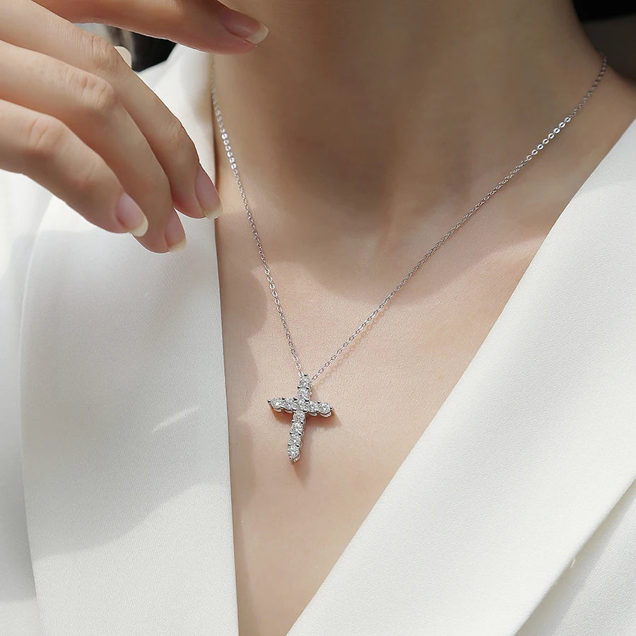 18K Gold Plated Moissanite Cross Necklace – 925 Sterling Silver Pendant with GRA Certificate