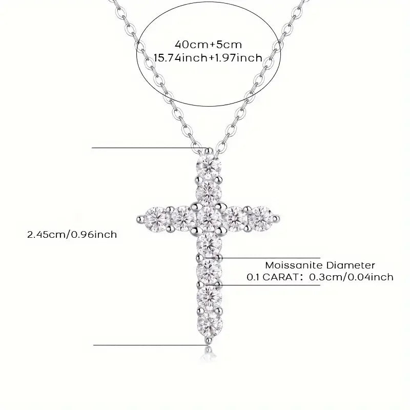 18K Gold Plated Moissanite Cross Necklace – 925 Sterling Silver Pendant with GRA Certificate