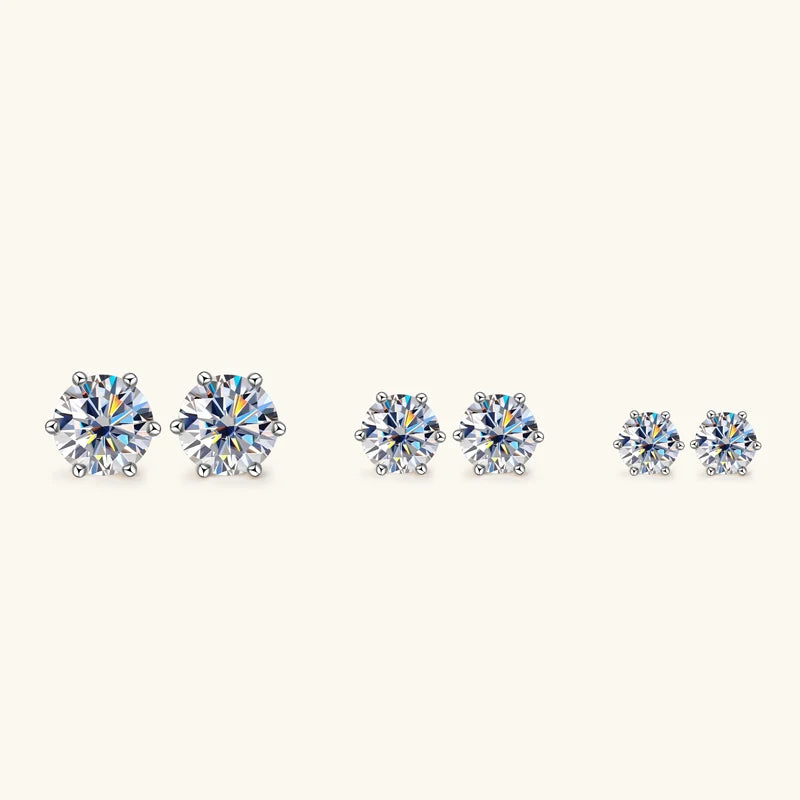 Moissanite Diamond Stud Earrings – 925 Sterling Silver, 18K White Gold Plated (0.5–2ct, Certified)