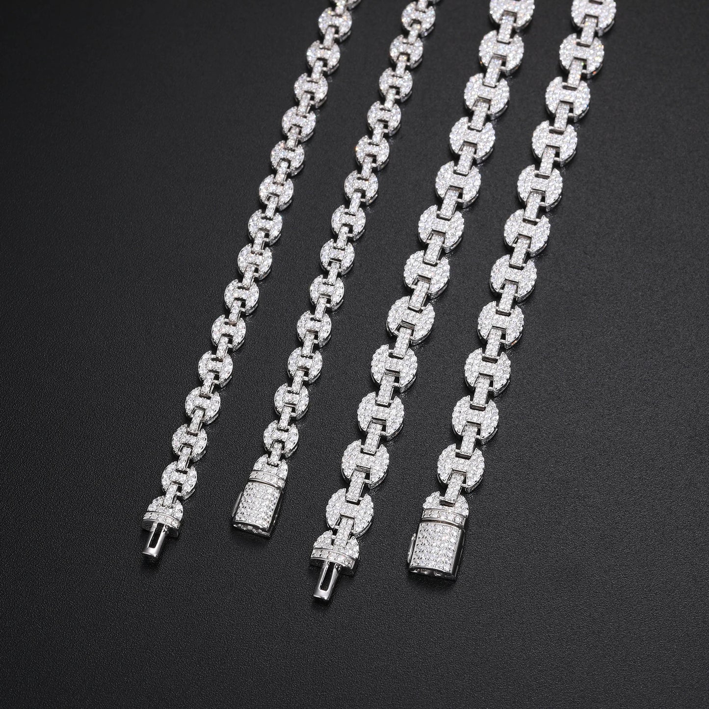 Iced Out Moissanite Gucci Link Chain & Bracelet Set – 925 Sterling Silver Prong Link Jewelry 6mm-10mm