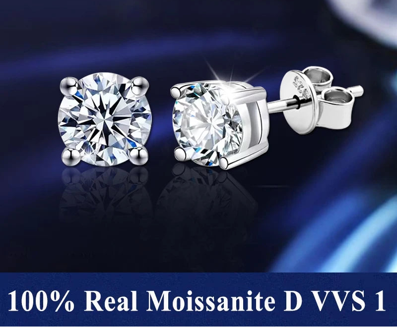 Moissanite Stud Earrings for Women – 925 Sterling Silver, Certified Brilliant Cut (Diamond-Test Ready)