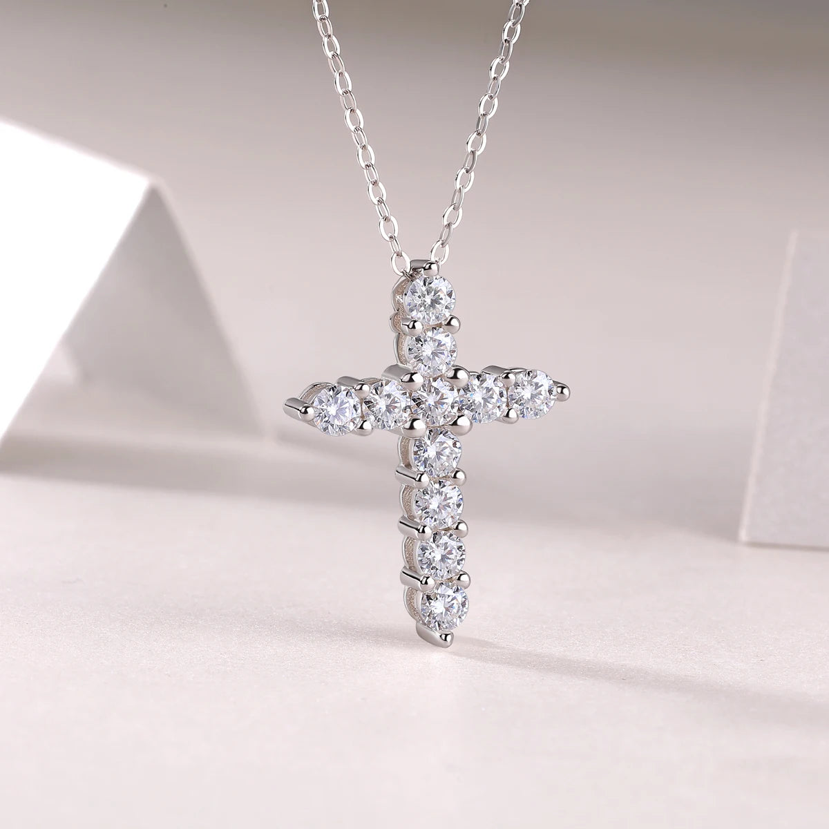 18K Gold Plated Moissanite Cross Necklace – 925 Sterling Silver Pendant with GRA Certificate
