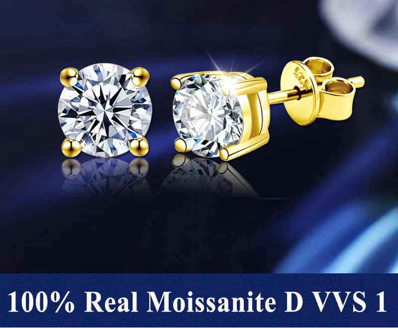 Moissanite Stud Earrings for Women – 925 Sterling Silver, Certified Brilliant Cut (Diamond-Test Ready)