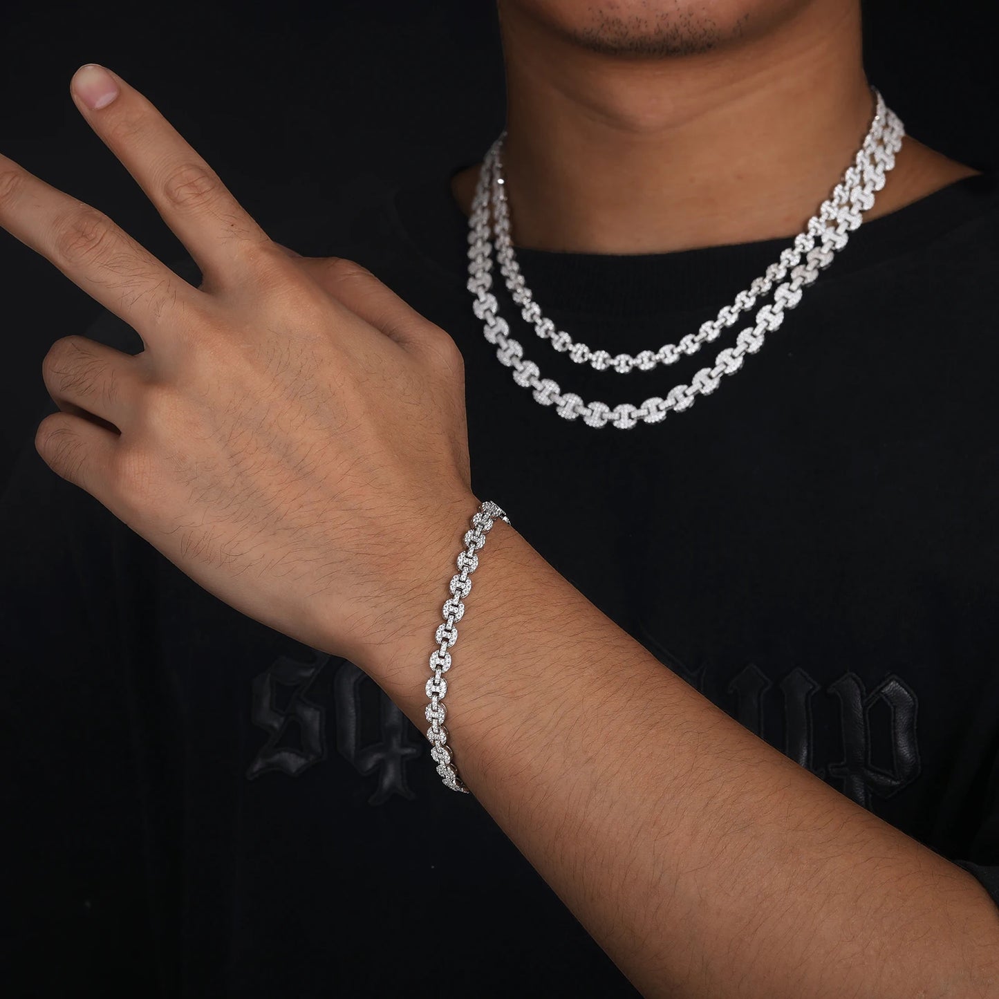 Iced Out Moissanite Gucci Link Chain & Bracelet Set – 925 Sterling Silver Prong Link Jewelry 6mm-10mm