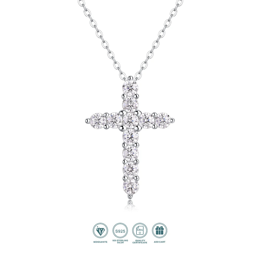 18K Gold Plated Moissanite Cross Necklace – 925 Sterling Silver Pendant with GRA Certificate