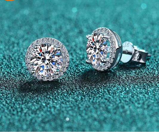 Moissanite Stud Earrings – 925 Sterling Silver, White Gold Plated (Wedding Fine Jewelry)